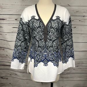 WHBM White/Blue Paisley Blouse‎